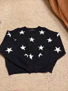 Harper Black Crewneck Sweater with White Star Motif